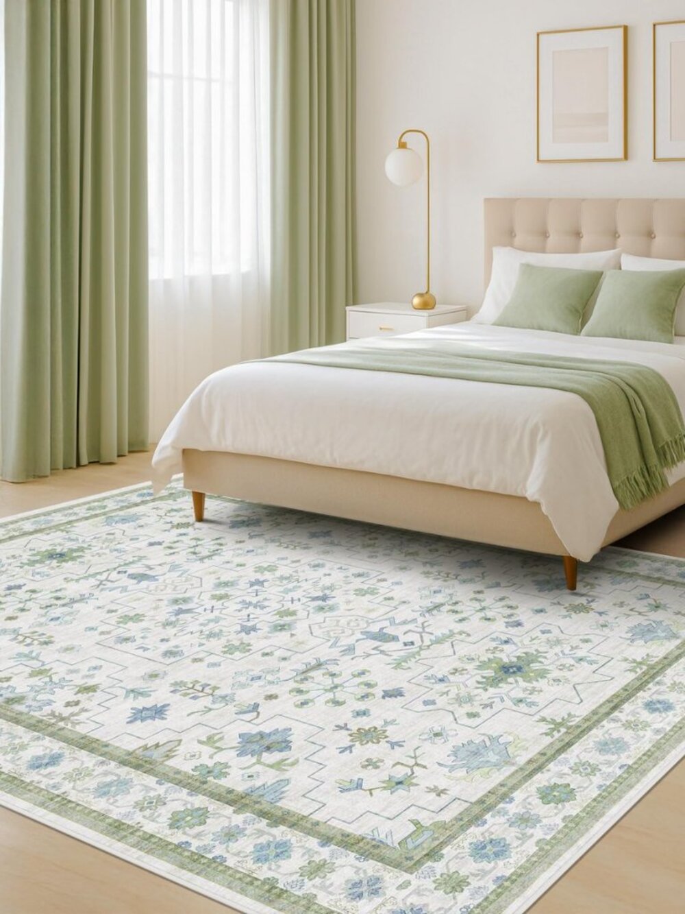 Green and Blue Kids Rugs for Bedroom 5x8 - Oushak Boho Cute Area Rug, Washable